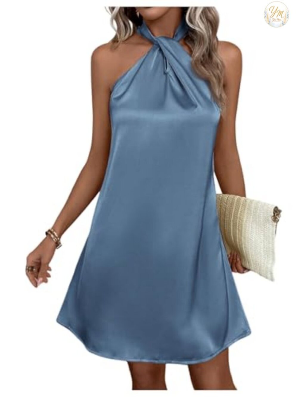 Pearl Beaded Halter Sleeveless Cocktail Dress